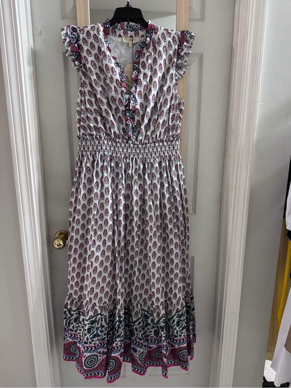 NWT farmers market Boho Midi Dress with Pink Paisley Print
